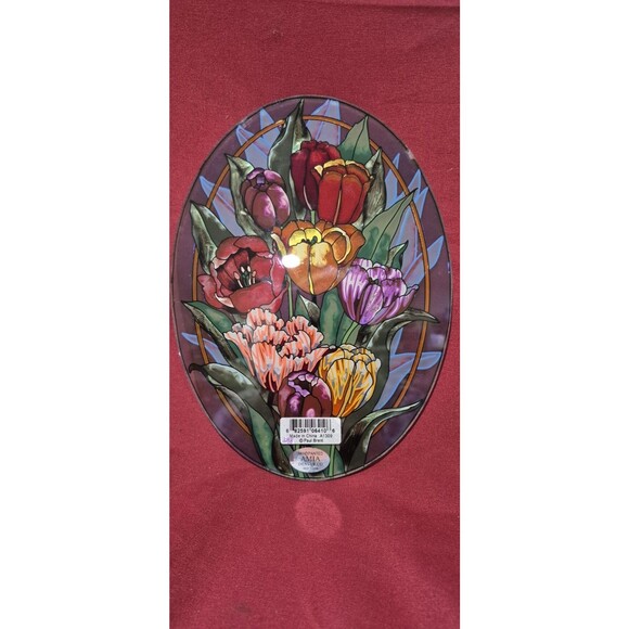 Amia Studios Handpainted Suncatcher Tulips Bright Colors Glass Painting EUC - Picture 2 of 3